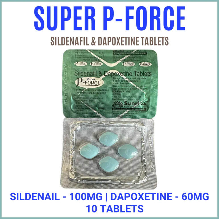 Buy Super P-Force online – a powerful combo of Sildenafil 100mg & Dapoxetine 60mg that treats both erectile dysfunction (ED) and premature ejaculation (PE). Fast, effective, discreet.