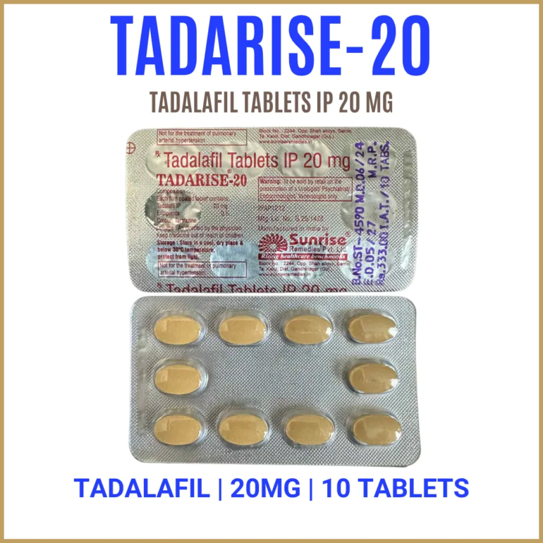 Buy Tadarise 20 (Tadalafil Tablets IP 20mg) online for effective and long-lasting treatment of erectile dysfunction. Trusted generic Cialis alternative. Worldwide shipping available.